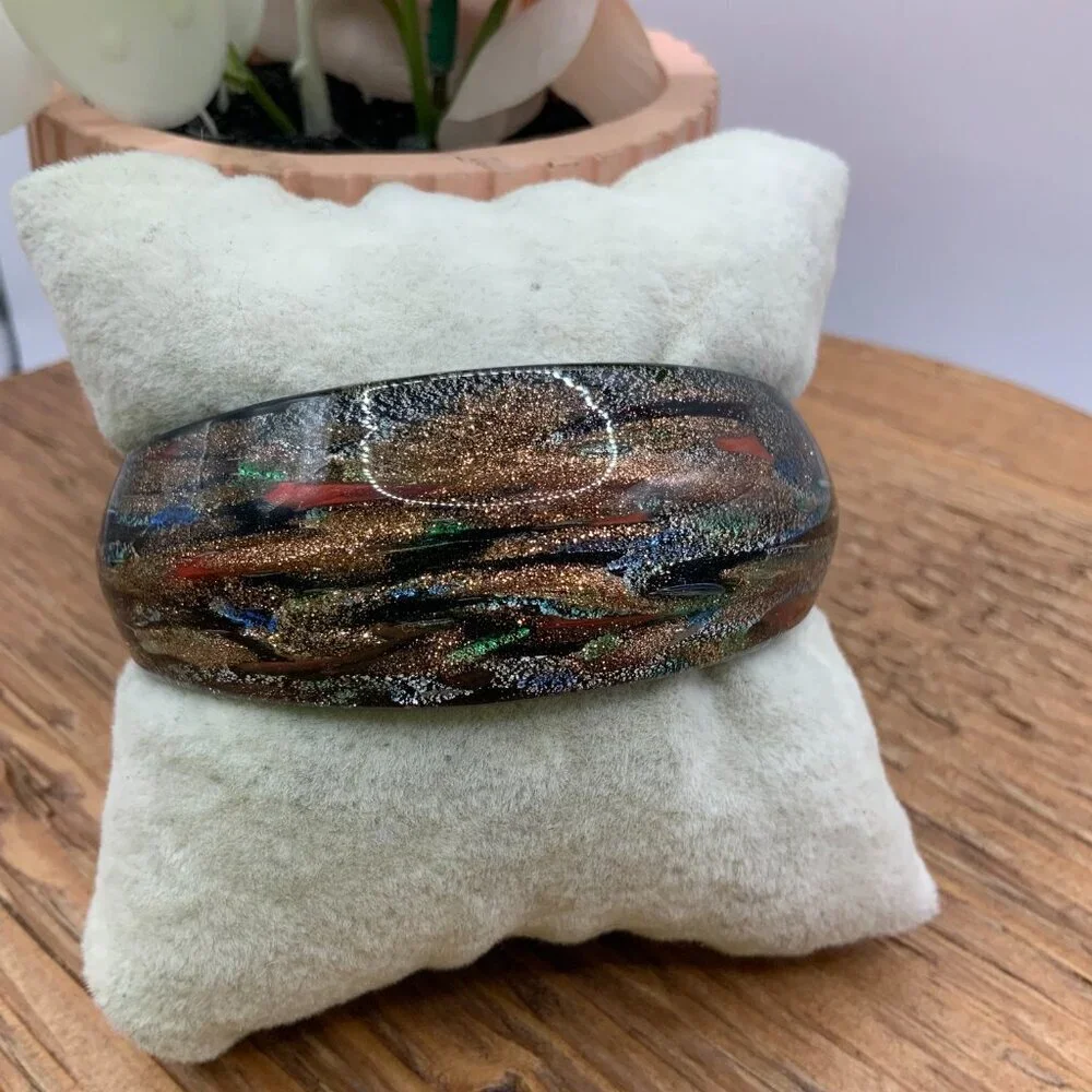 Pier 1 Art Glass Multi Colored Vintage Glass Cuff Style Bracelet